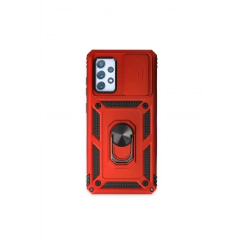 Samsung Galaxy A52 Kılıf Pars Lens Yüzüklü Silikon - Kırmızı