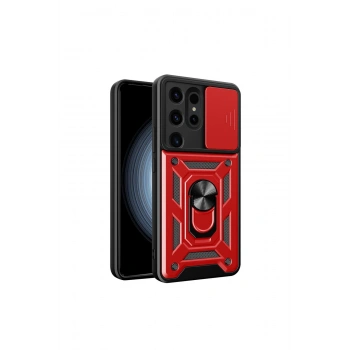 Samsung Galaxy S24 Ultra Kılıf Pars Lens Yüzüklü Silikon - Kırmızı