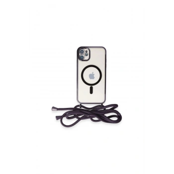 İphone 11 Kılıf Divo Lazer Askılı Magsafe Kapak - Derin Mor