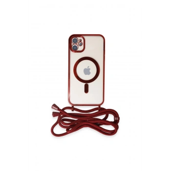 İphone 11 Kılıf Divo Lazer Askılı Magsafe Kapak - Kırmızı