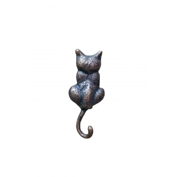 Antika Tarz Dekoratif Pirinç Kedi Sırt Kapı Tokmağı, Taktak - 160x65mm, Oksit