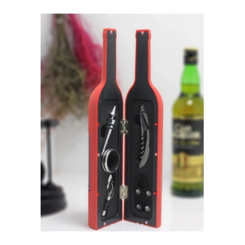 Şişe Tirbuşon Seti Büyük Kırmızı Alk2623