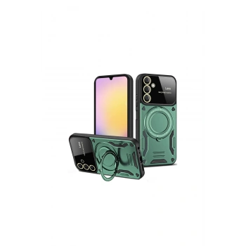Samsung Galaxy A26 Kılıf Joy Lens Standlı Kapak - Koyu Yeşil