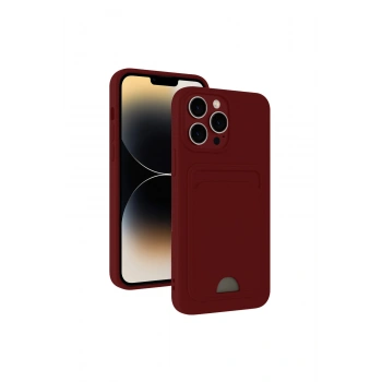 İphone 15 Pro Kılıf Kelvin Kartvizitli Silikon - Bordo