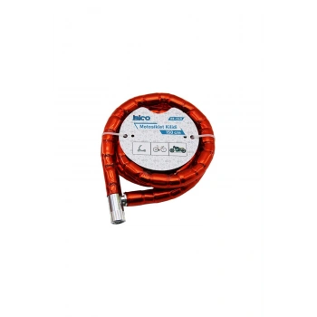 TÜP ANAHTARLI METAL KAFA ÇELİK MOTOR - BİSİKLET KİLİT SİLİNDİRİK SPİRAL KİLİT KIRMIZI KILIF22MM X 15