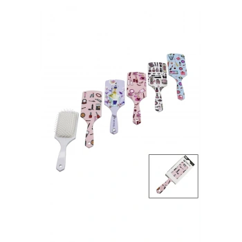 SAÇ FIRÇASI - TARAK PLASTİK RENKLİ DESENLİ SAP - BEYAZ FIRÇA KILLARI (5324)