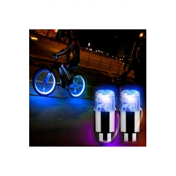 Araç ve Bisiklet İçin 2’li Mavi LED Hava Valfi Işık Kapakları–Gece Parlayan Lastik Lambası Sibop Kap