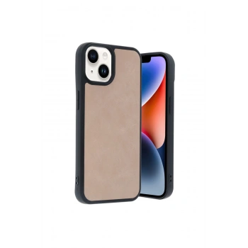 İphone 14 Kılıf Aras Deri Kapak - Pudra