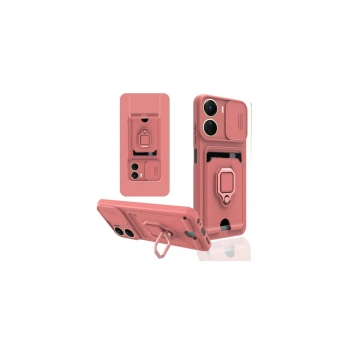 Vivo Y16 Kılıf Zuma Kartvizitli Yüzüklü Silikon - Pembe