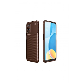 Oppo A54 4g Kılıf Auto Focus Karbon Kapak - Kahverengi