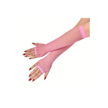 80’ler 90’lar Retro Neon Pembe File Parmaksız Eldiven 26 Cm