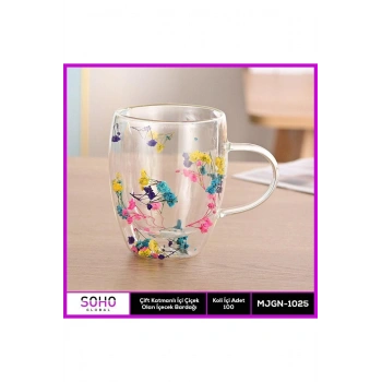 Çift Katmanlı İçinde Çiçek Olan Bardak