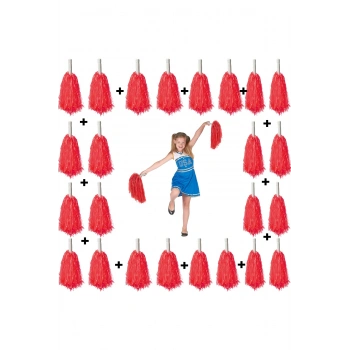 12 Çift ( 24 Adet ) Kırmızı Renk 23 Nisan 19 Mayıs 29 Ekim Okul Gösteri Ponponları