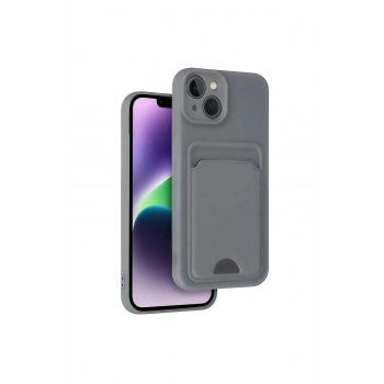İphone 14 Kılıf Kelvin Kartvizitli Silikon - Gri