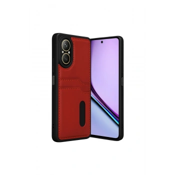 Realme 12 Lite Kılıf Sara Kartvizitli Deri Kılıf - Kırmızı