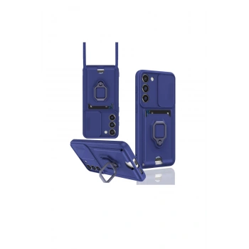 Samsung Galaxy S23 Plus Kılıf Zuma Kartvizitli Yüzüklü Silikon - Lacivert