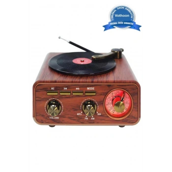 Nostaljik Tasarım Plak Çalar Görünümlü Radyolu Bluetooth Hoparlör Retro Müzik Plak