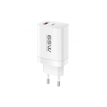 C99Q 65w Pd Destekli Type-c Ve Usb Çift Çıkışlı Hızlı Şarj Adaptörü - Beyaz