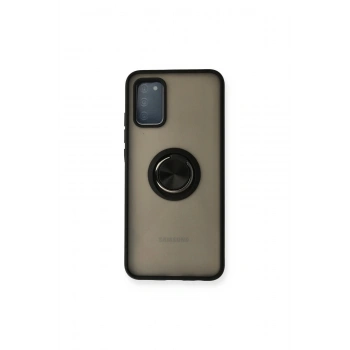 Samsung Galaxy A02s Kılıf Montreal Yüzüklü Silikon Kapak - Siyah