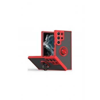 Samsung Galaxy S25 Ultra Kılıf Montreal Yüzüklü Silikon Kapak - Kırmızı