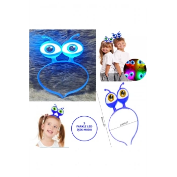 Led Işıklı &amp; Pilli 3 Farklı Modda Yanan Uzaylı Göz Parti Tacı Mavi Renk 18x12 cm (5324)