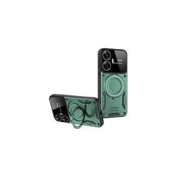 Realme C55 Kılıf Joy Lens Standlı Kapak - Koyu Yeşil