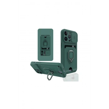 İphone 13 Pro Max Kılıf Zuma Kartvizitli Yüzüklü Silikon - Yeşil