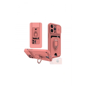 İphone 13 Pro Max Kılıf Zuma Kartvizitli Yüzüklü Silikon - Pembe