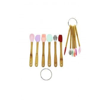 6 PARÇA MiNİ AHŞAP SAPLI SİLİKON MUTFAK SET (5324)