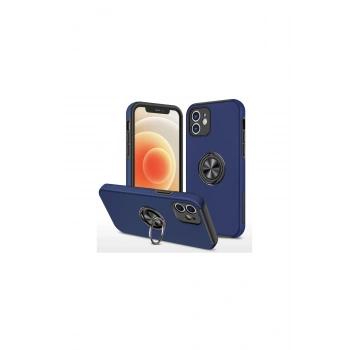 İphone 12 Kılıf Elit Yüzüklü Kapak - Lacivert