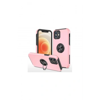 İphone 12 Kılıf Elit Yüzüklü Kapak - Pembe