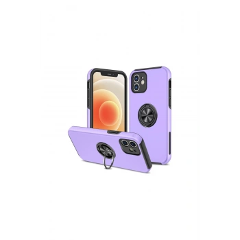 İphone 12 Kılıf Elit Yüzüklü Kapak - Mor