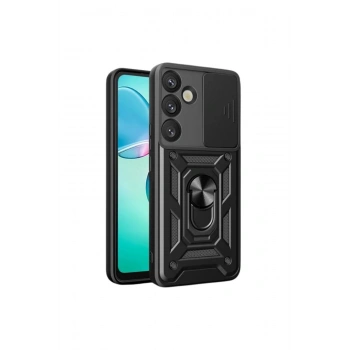 Samsung Galaxy S25 Kılıf Pars Lens Yüzüklü Silikon - Siyah