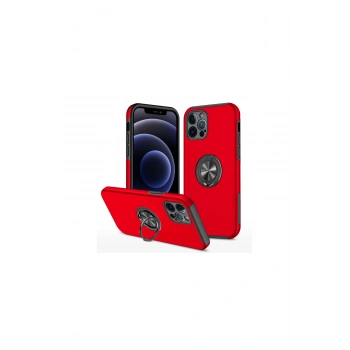 İphone 12 Pro Max Kılıf Elit Yüzüklü Kapak - Kırmızı