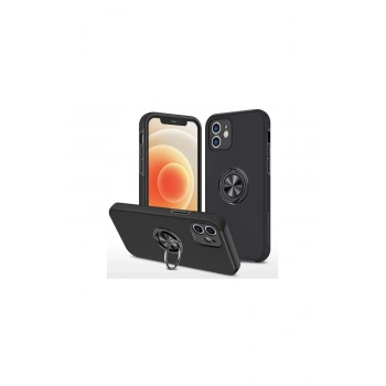 İphone 12 Kılıf Elit Yüzüklü Kapak - Siyah