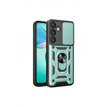 Samsung Galaxy S25 Kılıf Pars Lens Yüzüklü Silikon - Yeşil