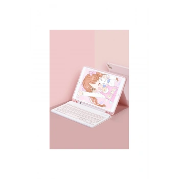 İpad 5 Air 9.7 Kılıf Kc01 Smart Klavyeli Tablet Kılıfı - Pembe