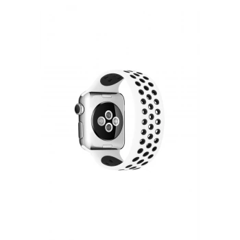 Watch 38mm Ayarlı Delikli Silikon Kordon (SAAT DEĞİLDİR) - Beyaz-siyah