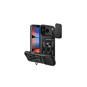 İphone 17 Pro Max Pars Lens Yüzüklü Silikon - Siyah