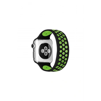 Watch 38mm Ayarlı Delikli Silikon Kordon (SAAT DEĞİLDİR) - Siyah-yeşil