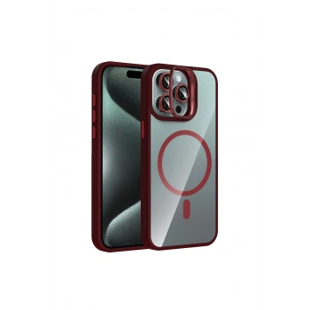 Joko İphone 14 Pro Max Remim Lensli Magsafe Standlı Kapak - Bordo