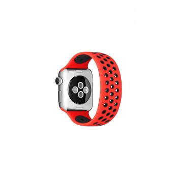Watch 38mm Ayarlı Delikli Silikon Kordon (SAAT DEĞİLDİR) - Kırmızı-siyah