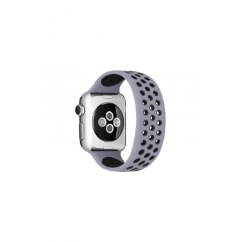 Watch 42mm Ayarlı Delikli Silikon Kordon (SAAT DEĞİLDİR) - Gri-siyah