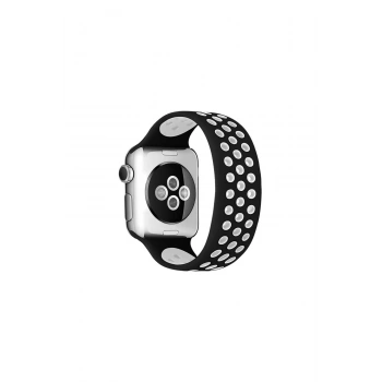 Watch 38mm Ayarlı Delikli Silikon Kordon (SAAT DEĞİLDİR) - Siyah-beyaz