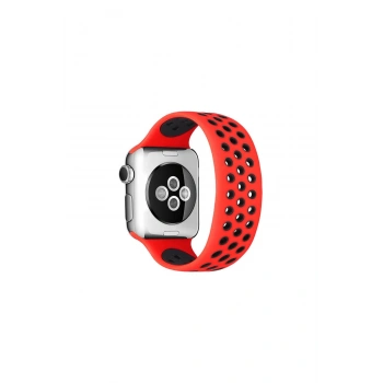 Watch 42mm Ayarlı Delikli Silikon Kordon (SAAT DEĞİLDİR) - Kırmızı-siyah