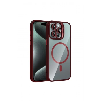 Joko İphone 15 Pro Max Remim Lensli Magsafe Standlı Kapak - Bordo