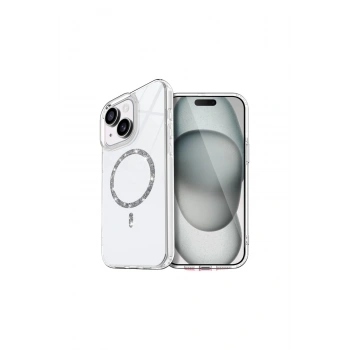 İphone 15 Plus Live Diamond Magsafe Kapak - Şeffaf