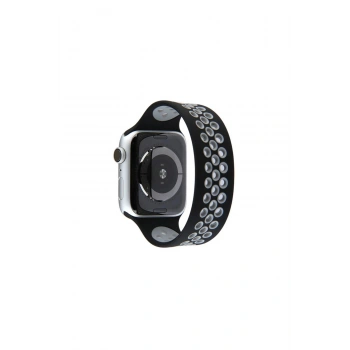 Watch 38mm Ayarlı Delikli Silikon Kordon (SAAT DEĞİLDİR) - Siyah-gri