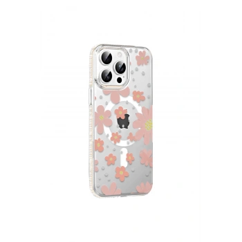 Joko İphone 15 Pro Floral Magsafe Kapak - Pembe