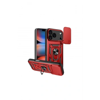 İphone 17 Pro Pars Lens Yüzüklü Silikon - Kırmızı